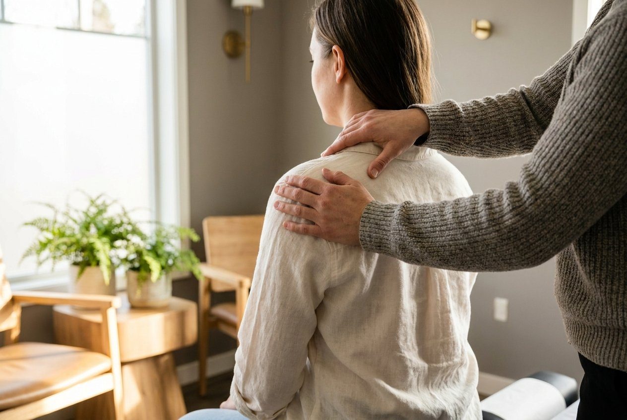 Chiropractor performing a gentle neck adjustment in Troutdale, OR