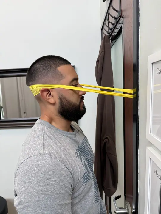 Band Neck Isometrics: Back of head push: hold