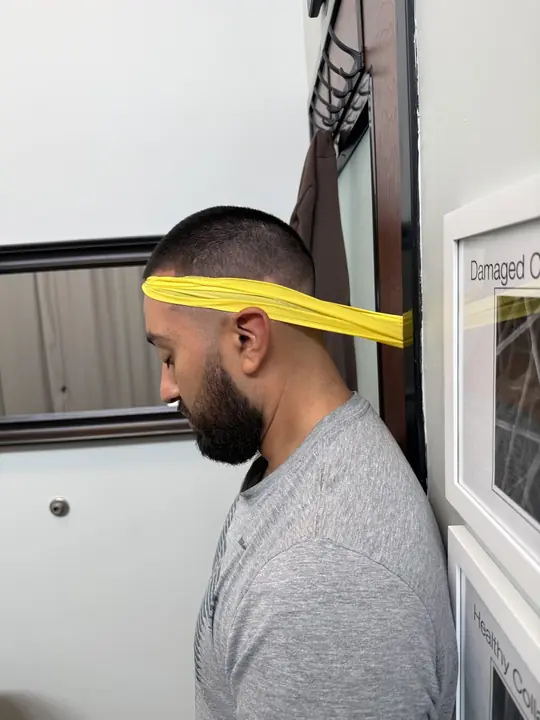 Band Neck Isometrics: Forehead push: hold