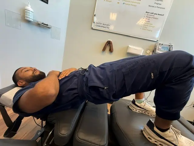 Glute Bridge: Bridge: hips lifted in a straight line to the knees