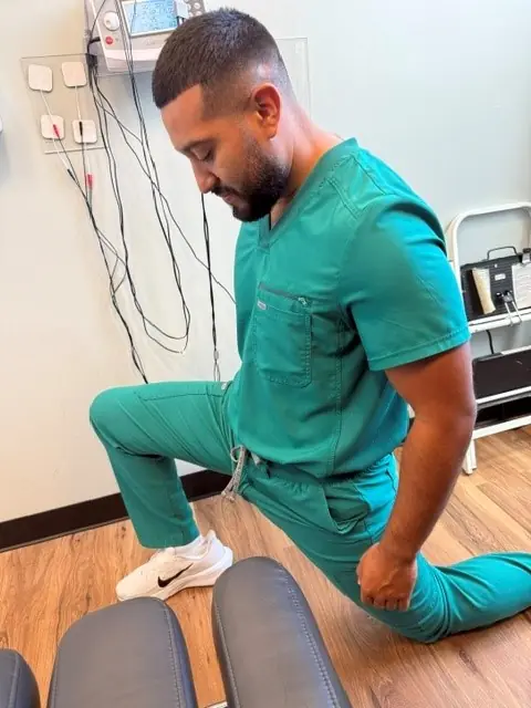 Half-Kneeling Hip Flexor Stretch: Half-kneeling stretch: hips shifted forward