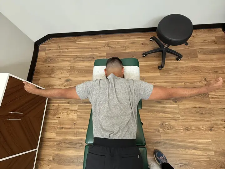 Prone Y, T, W and I Series: T: arms straight out to the sides, thumbs up