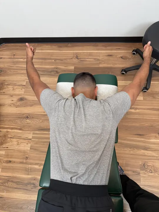 Prone Y, T, W and I Series: Y: arms angled above the head, thumbs up