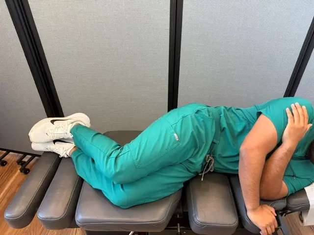 Side-Lying Hip Abduction: Start: legs stacked